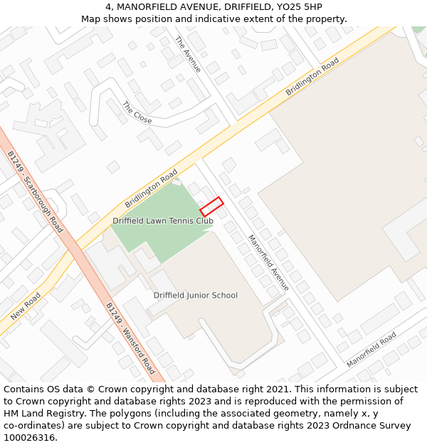 4, MANORFIELD AVENUE, DRIFFIELD, YO25 5HP: Location map and indicative extent of plot