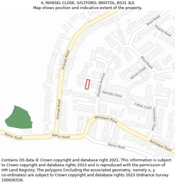 4, MANSEL CLOSE, SALTFORD, BRISTOL, BS31 3LE: Location map and indicative extent of plot