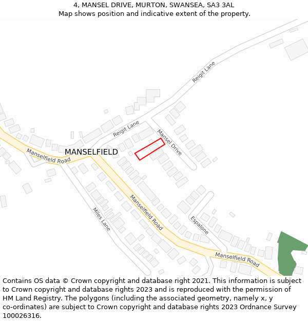 4, MANSEL DRIVE, MURTON, SWANSEA, SA3 3AL: Location map and indicative extent of plot