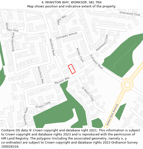 4, MANSTON WAY, WORKSOP, S81 7NX: Location map and indicative extent of plot