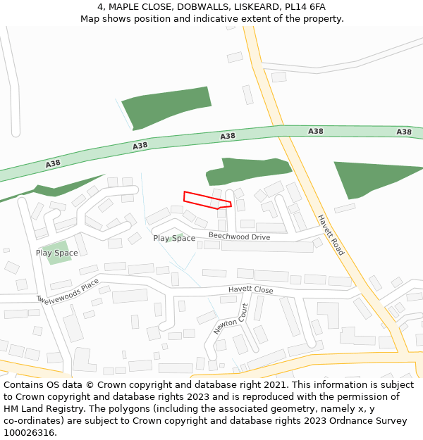 4, MAPLE CLOSE, DOBWALLS, LISKEARD, PL14 6FA: Location map and indicative extent of plot