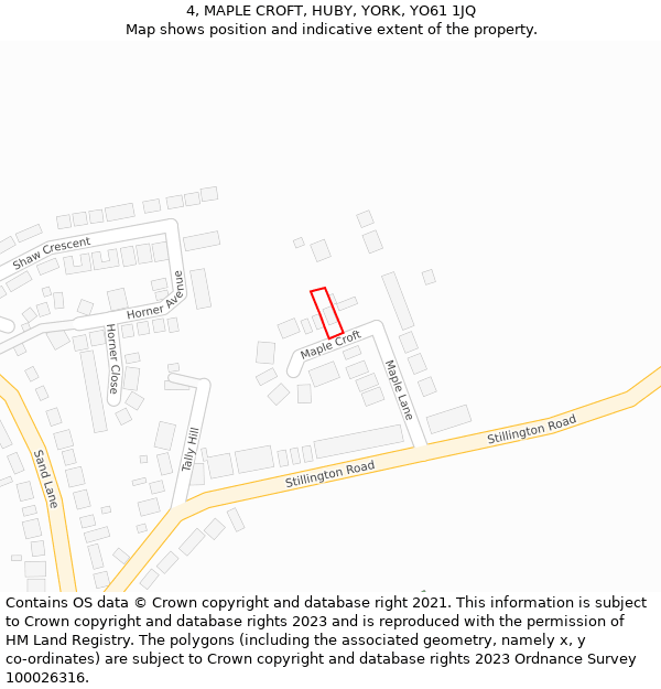 4, MAPLE CROFT, HUBY, YORK, YO61 1JQ: Location map and indicative extent of plot