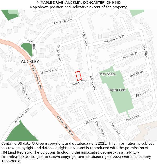 4, MAPLE DRIVE, AUCKLEY, DONCASTER, DN9 3JD: Location map and indicative extent of plot