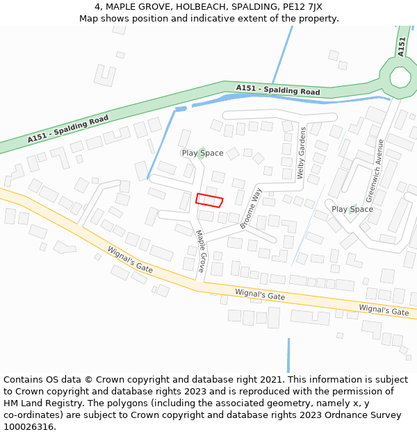 4, MAPLE GROVE, HOLBEACH, SPALDING, PE12 7JX: Location map and indicative extent of plot