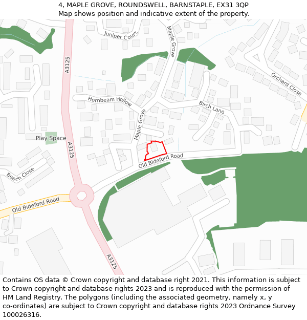 4, MAPLE GROVE, ROUNDSWELL, BARNSTAPLE, EX31 3QP: Location map and indicative extent of plot