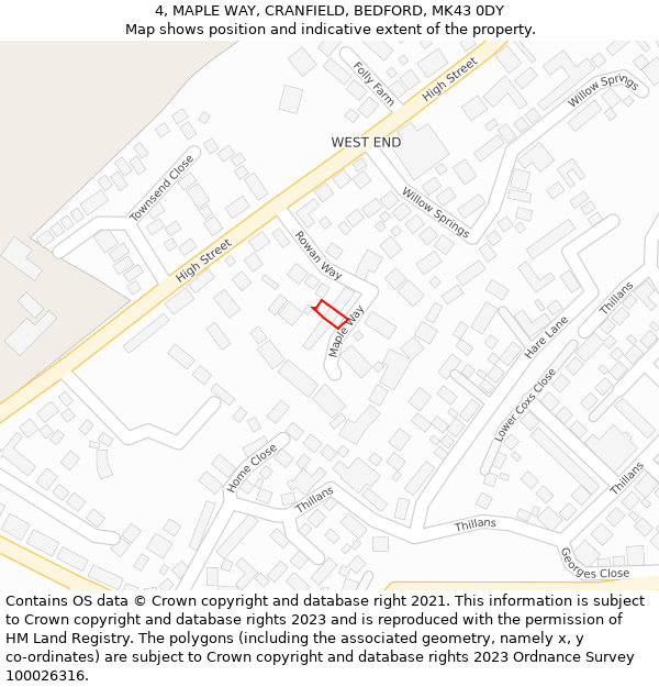 4, MAPLE WAY, CRANFIELD, BEDFORD, MK43 0DY: Location map and indicative extent of plot