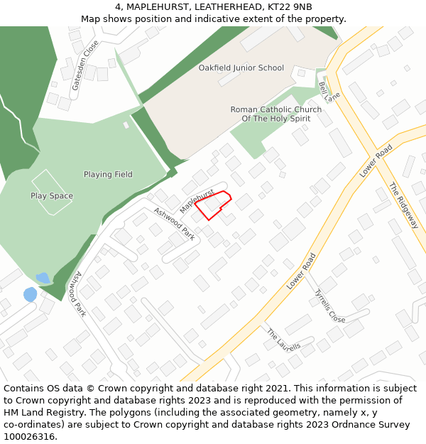 4, MAPLEHURST, LEATHERHEAD, KT22 9NB: Location map and indicative extent of plot