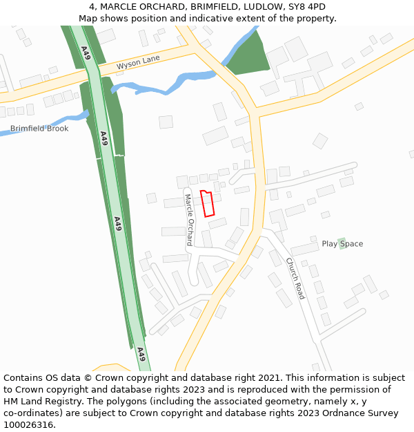 4, MARCLE ORCHARD, BRIMFIELD, LUDLOW, SY8 4PD: Location map and indicative extent of plot