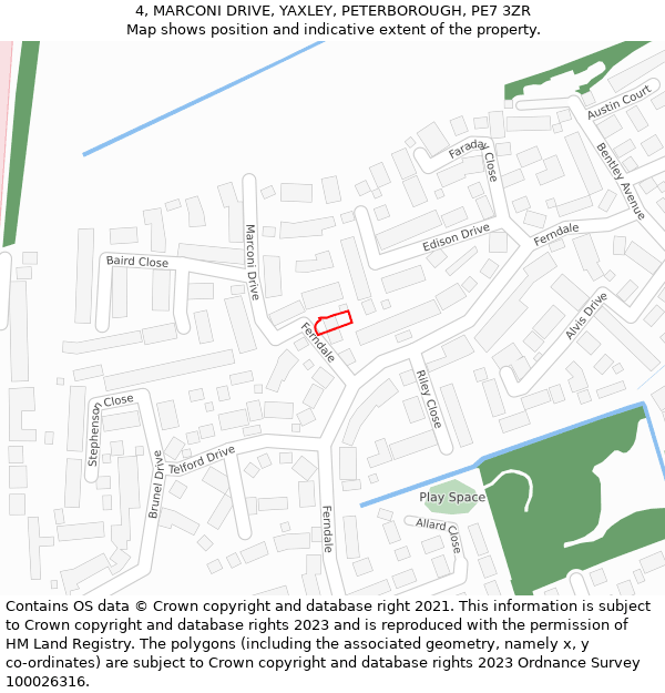 4, MARCONI DRIVE, YAXLEY, PETERBOROUGH, PE7 3ZR: Location map and indicative extent of plot