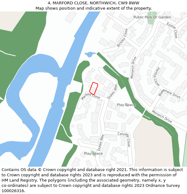 4, MARFORD CLOSE, NORTHWICH, CW9 8WW: Location map and indicative extent of plot