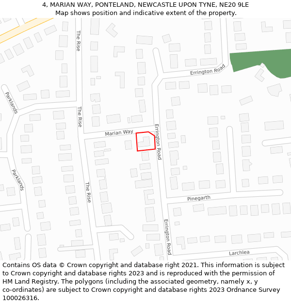 4, MARIAN WAY, PONTELAND, NEWCASTLE UPON TYNE, NE20 9LE: Location map and indicative extent of plot