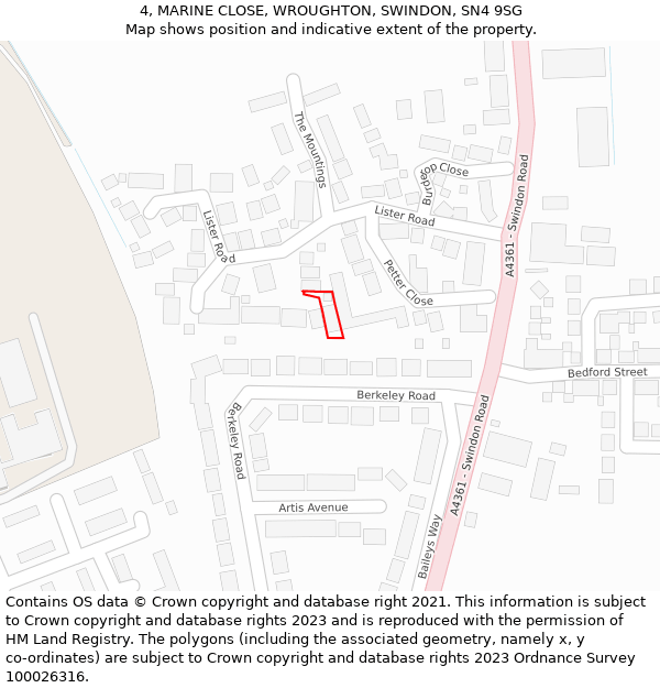 4, MARINE CLOSE, WROUGHTON, SWINDON, SN4 9SG: Location map and indicative extent of plot