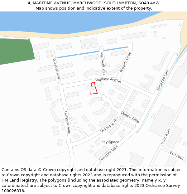 4, MARITIME AVENUE, MARCHWOOD, SOUTHAMPTON, SO40 4AW: Location map and indicative extent of plot