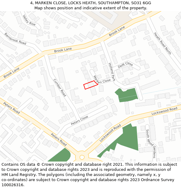 4, MARKEN CLOSE, LOCKS HEATH, SOUTHAMPTON, SO31 6GG: Location map and indicative extent of plot