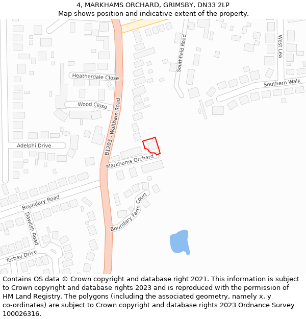 4, MARKHAMS ORCHARD, GRIMSBY, DN33 2LP: Location map and indicative extent of plot