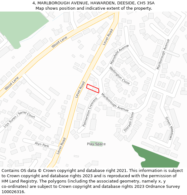 4, MARLBOROUGH AVENUE, HAWARDEN, DEESIDE, CH5 3SA: Location map and indicative extent of plot