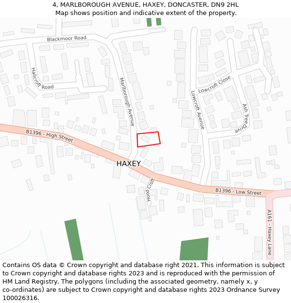 4, MARLBOROUGH AVENUE, HAXEY, DONCASTER, DN9 2HL: Location map and indicative extent of plot