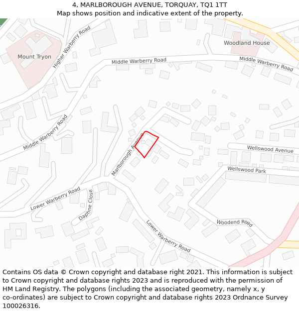 4, MARLBOROUGH AVENUE, TORQUAY, TQ1 1TT: Location map and indicative extent of plot