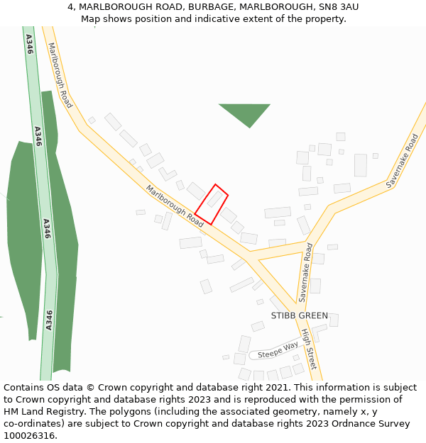 4, MARLBOROUGH ROAD, BURBAGE, MARLBOROUGH, SN8 3AU: Location map and indicative extent of plot