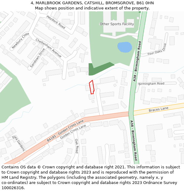 4, MARLBROOK GARDENS, CATSHILL, BROMSGROVE, B61 0HN: Location map and indicative extent of plot