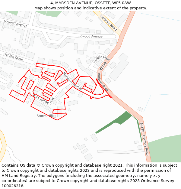 4, MARSDEN AVENUE, OSSETT, WF5 0AW: Location map and indicative extent of plot