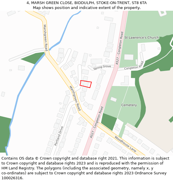 4, MARSH GREEN CLOSE, BIDDULPH, STOKE-ON-TRENT, ST8 6TA: Location map and indicative extent of plot