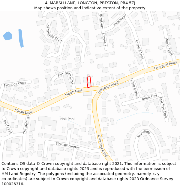 4, MARSH LANE, LONGTON, PRESTON, PR4 5ZJ: Location map and indicative extent of plot