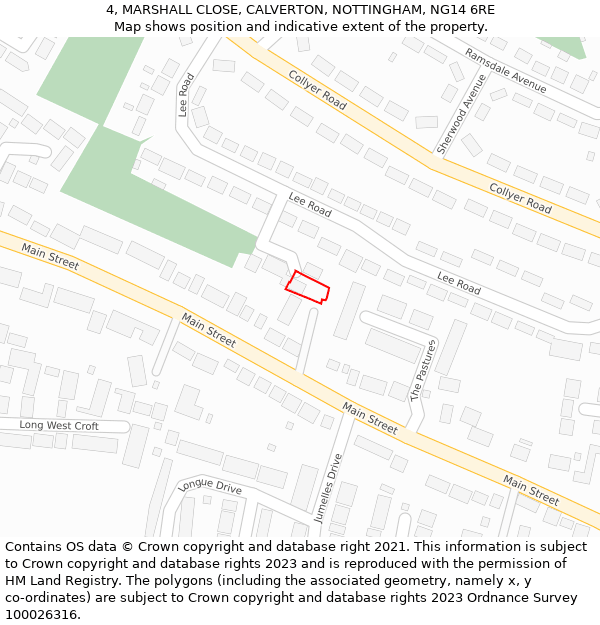 4, MARSHALL CLOSE, CALVERTON, NOTTINGHAM, NG14 6RE: Location map and indicative extent of plot