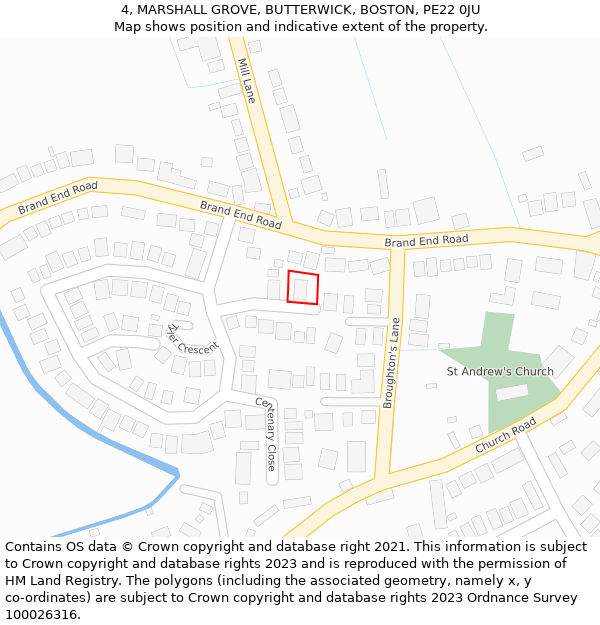 4, MARSHALL GROVE, BUTTERWICK, BOSTON, PE22 0JU: Location map and indicative extent of plot