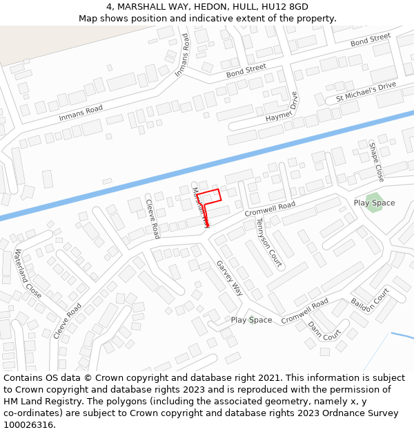 4, MARSHALL WAY, HEDON, HULL, HU12 8GD: Location map and indicative extent of plot