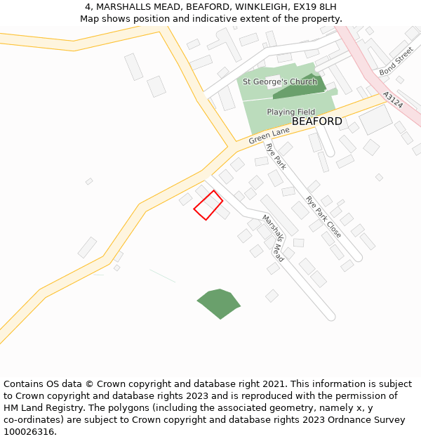 4, MARSHALLS MEAD, BEAFORD, WINKLEIGH, EX19 8LH: Location map and indicative extent of plot