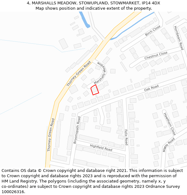 4, MARSHALLS MEADOW, STOWUPLAND, STOWMARKET, IP14 4DX: Location map and indicative extent of plot