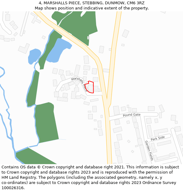 4, MARSHALLS PIECE, STEBBING, DUNMOW, CM6 3RZ: Location map and indicative extent of plot