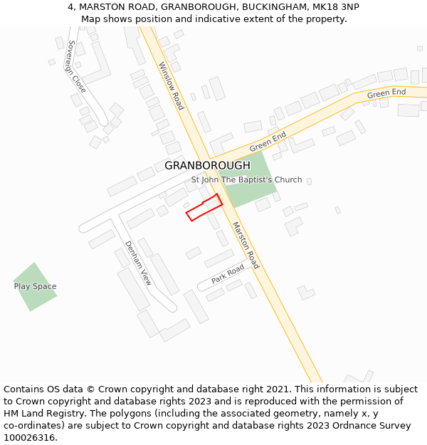 4, MARSTON ROAD, GRANBOROUGH, BUCKINGHAM, MK18 3NP: Location map and indicative extent of plot