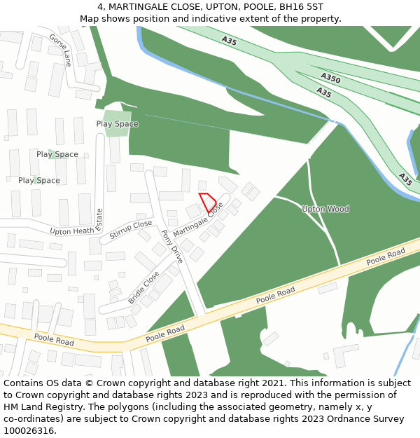 4, MARTINGALE CLOSE, UPTON, POOLE, BH16 5ST: Location map and indicative extent of plot