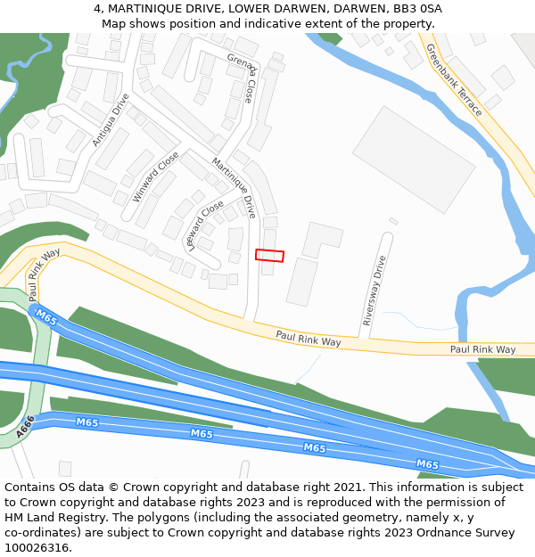 4, MARTINIQUE DRIVE, LOWER DARWEN, DARWEN, BB3 0SA: Location map and indicative extent of plot