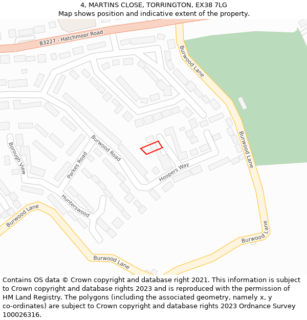 4, MARTINS CLOSE, TORRINGTON, EX38 7LG: Location map and indicative extent of plot