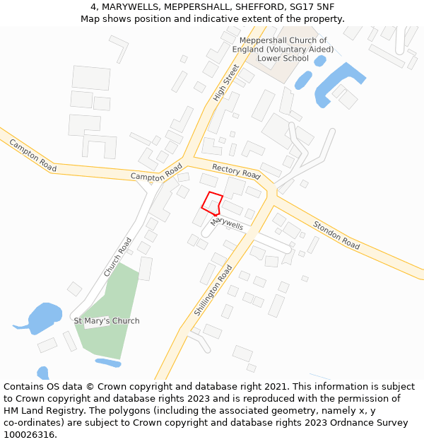 4, MARYWELLS, MEPPERSHALL, SHEFFORD, SG17 5NF: Location map and indicative extent of plot