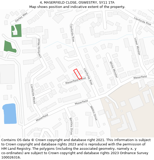 4, MASERFIELD CLOSE, OSWESTRY, SY11 1TA: Location map and indicative extent of plot