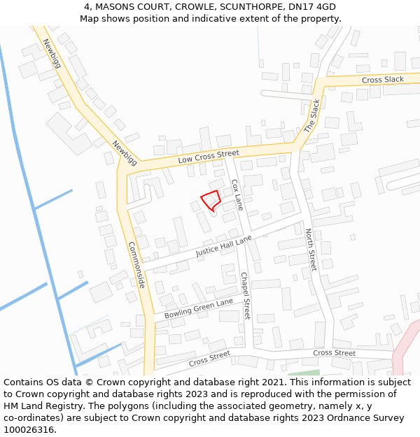 4, MASONS COURT, CROWLE, SCUNTHORPE, DN17 4GD: Location map and indicative extent of plot