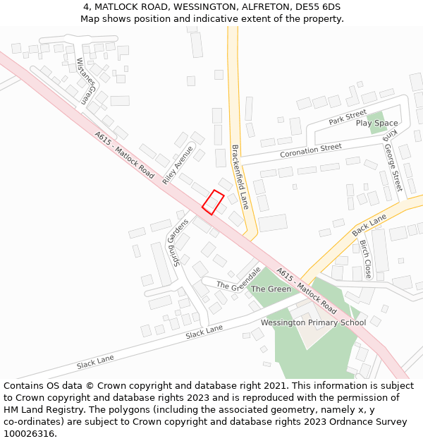 4, MATLOCK ROAD, WESSINGTON, ALFRETON, DE55 6DS: Location map and indicative extent of plot