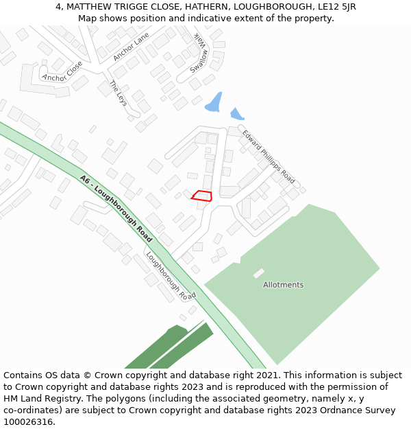 4, MATTHEW TRIGGE CLOSE, HATHERN, LOUGHBOROUGH, LE12 5JR: Location map and indicative extent of plot