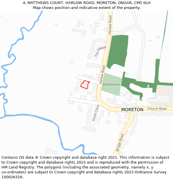 4, MATTHEWS COURT, HARLOW ROAD, MORETON, ONGAR, CM5 0LH: Location map and indicative extent of plot