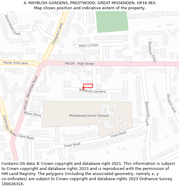 4, MAYBUSH GARDENS, PRESTWOOD, GREAT MISSENDEN, HP16 9EA: Location map and indicative extent of plot