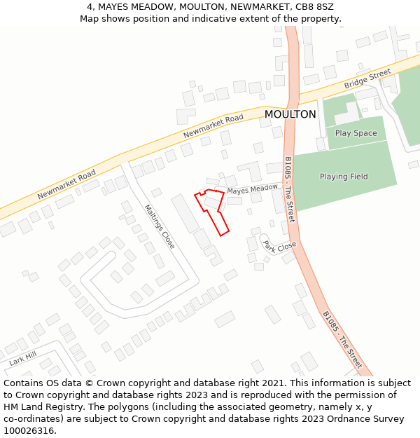 4, MAYES MEADOW, MOULTON, NEWMARKET, CB8 8SZ: Location map and indicative extent of plot