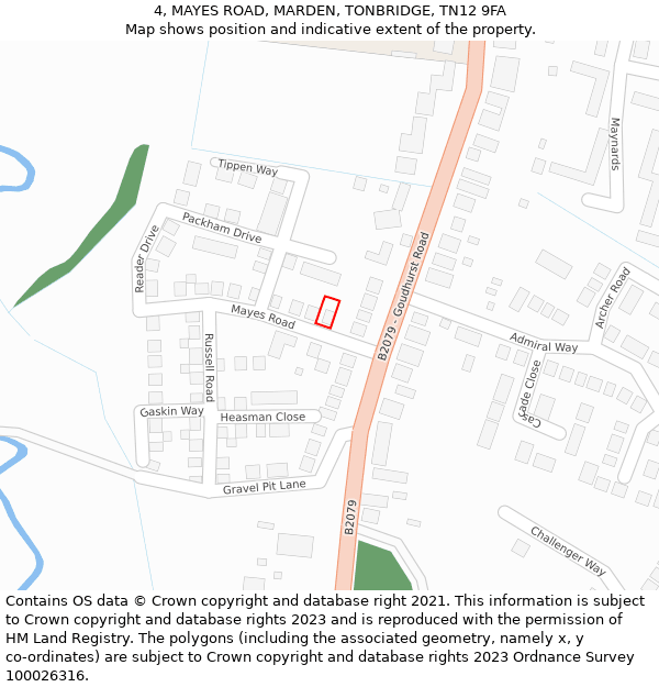4, MAYES ROAD, MARDEN, TONBRIDGE, TN12 9FA: Location map and indicative extent of plot