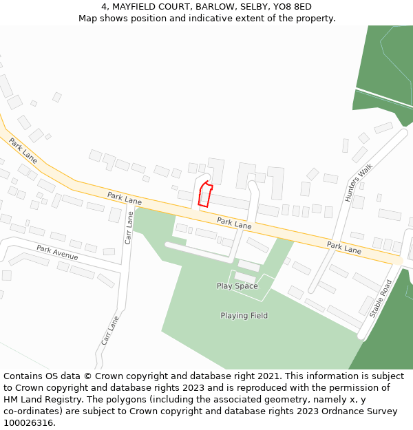 4, MAYFIELD COURT, BARLOW, SELBY, YO8 8ED: Location map and indicative extent of plot