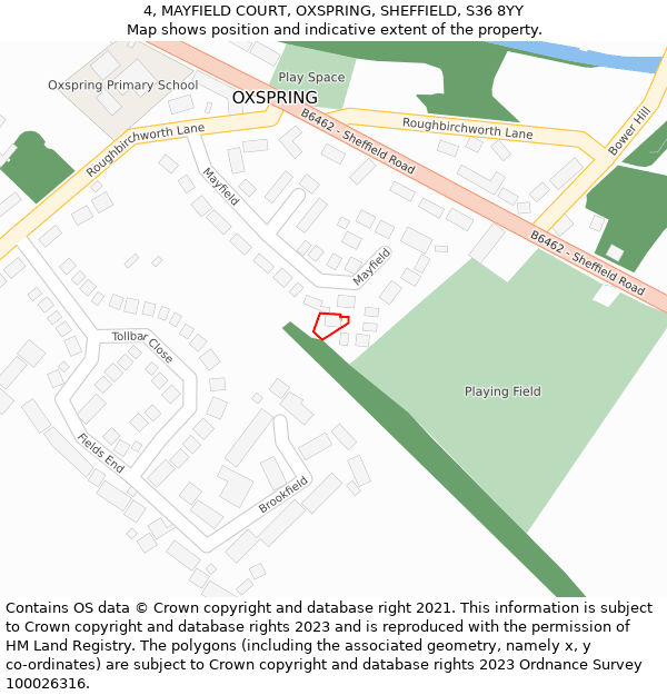 4, MAYFIELD COURT, OXSPRING, SHEFFIELD, S36 8YY: Location map and indicative extent of plot