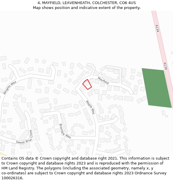 4, MAYFIELD, LEAVENHEATH, COLCHESTER, CO6 4US: Location map and indicative extent of plot