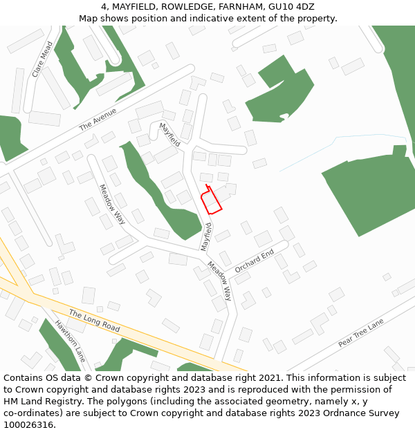 4, MAYFIELD, ROWLEDGE, FARNHAM, GU10 4DZ: Location map and indicative extent of plot